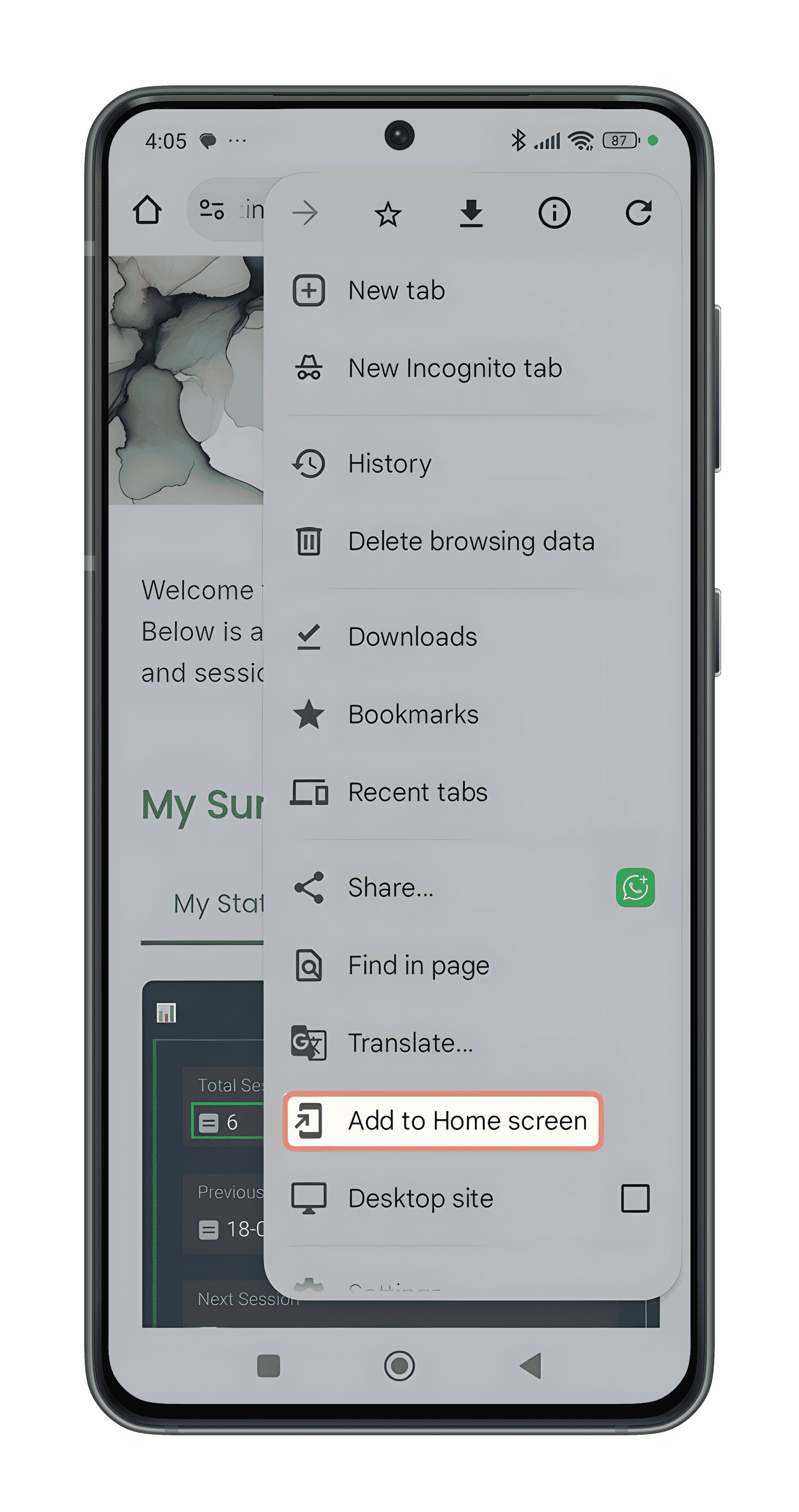 Android Chrome add to home screen