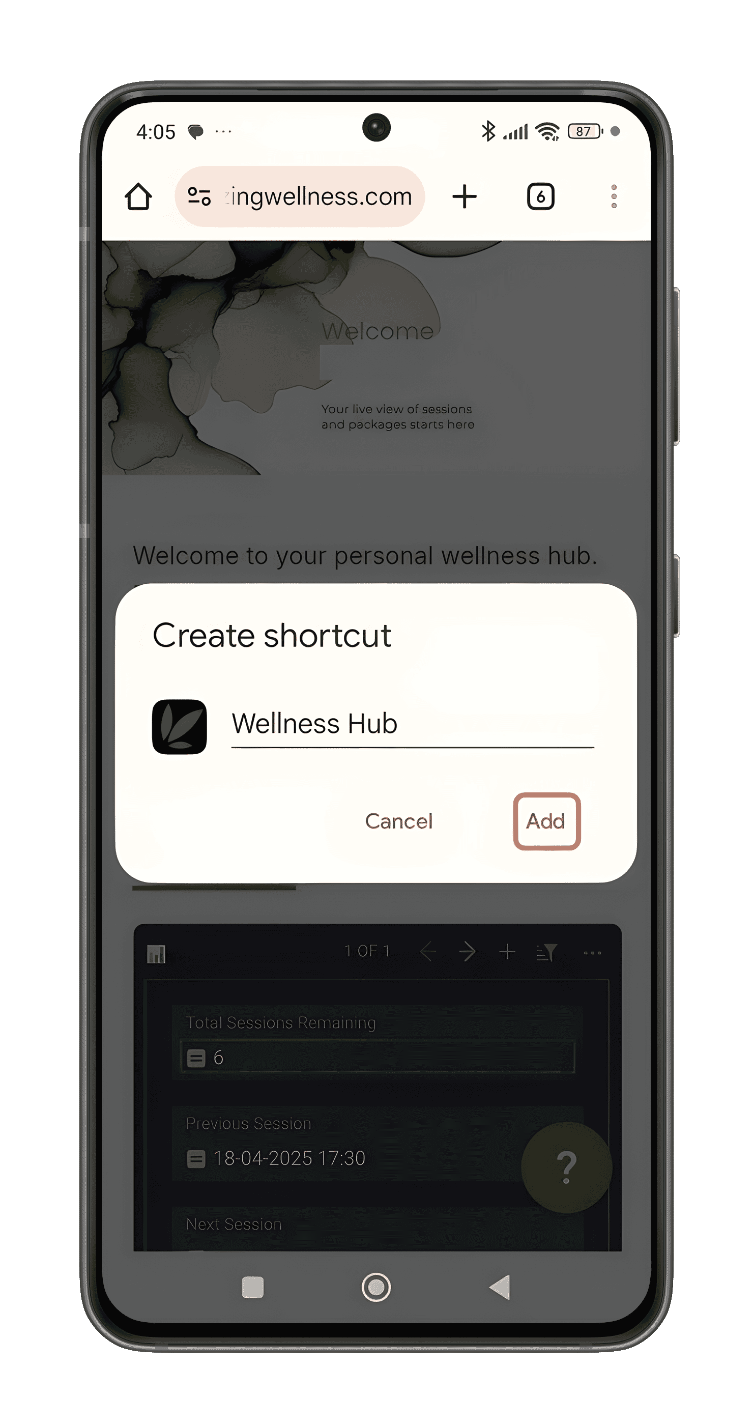 Android Chrome add shortcut confirmation