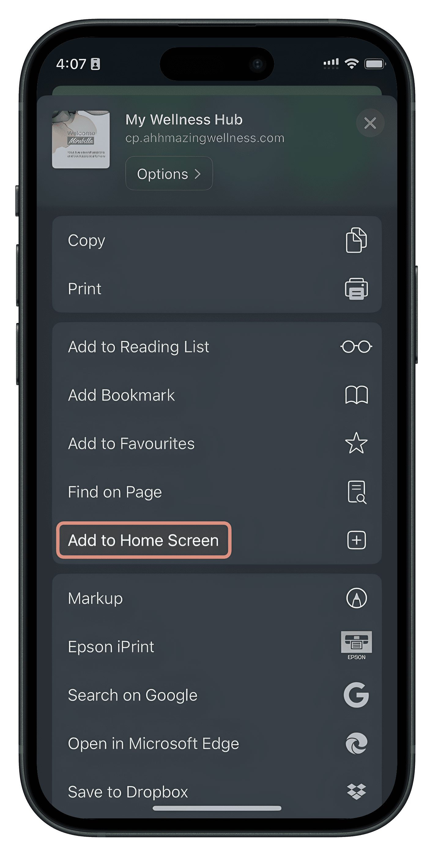 iOS add to home screen