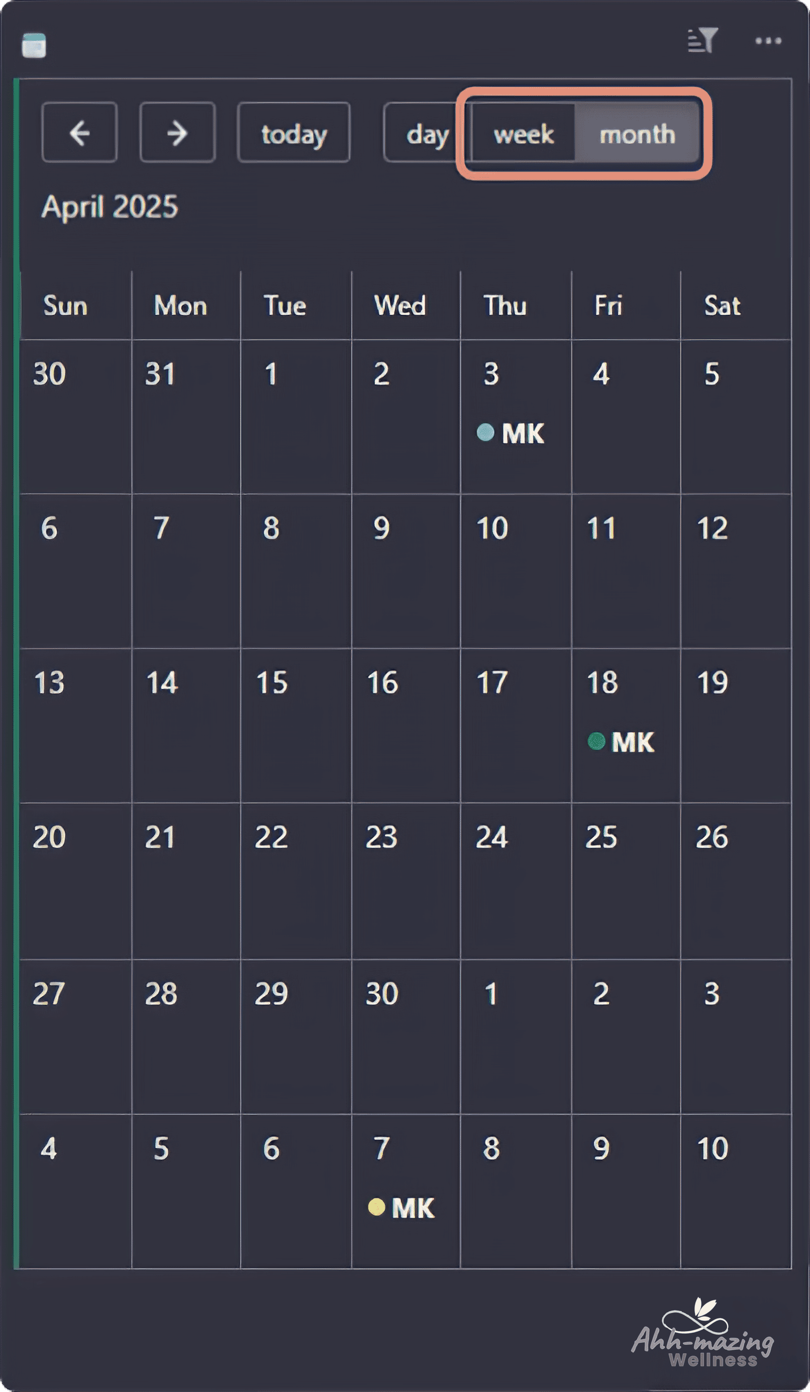 My Session Calendar showing wellness session events.